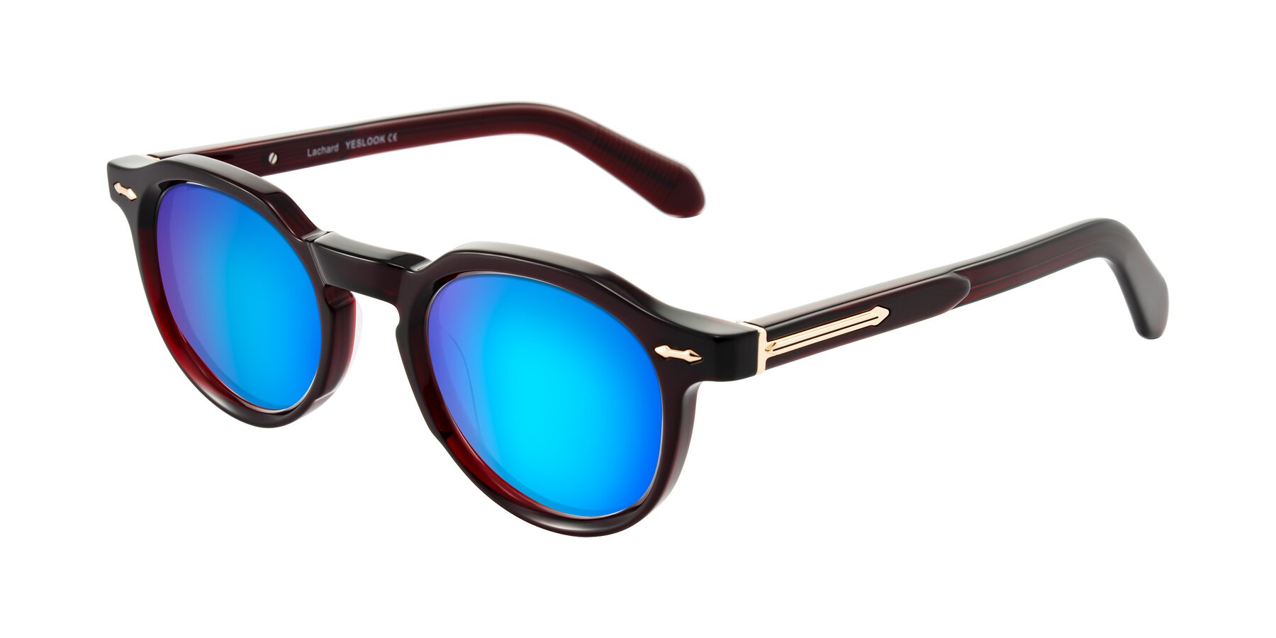 Angle of Lachard in Dark Cherry with Blue Mirrored Lenses