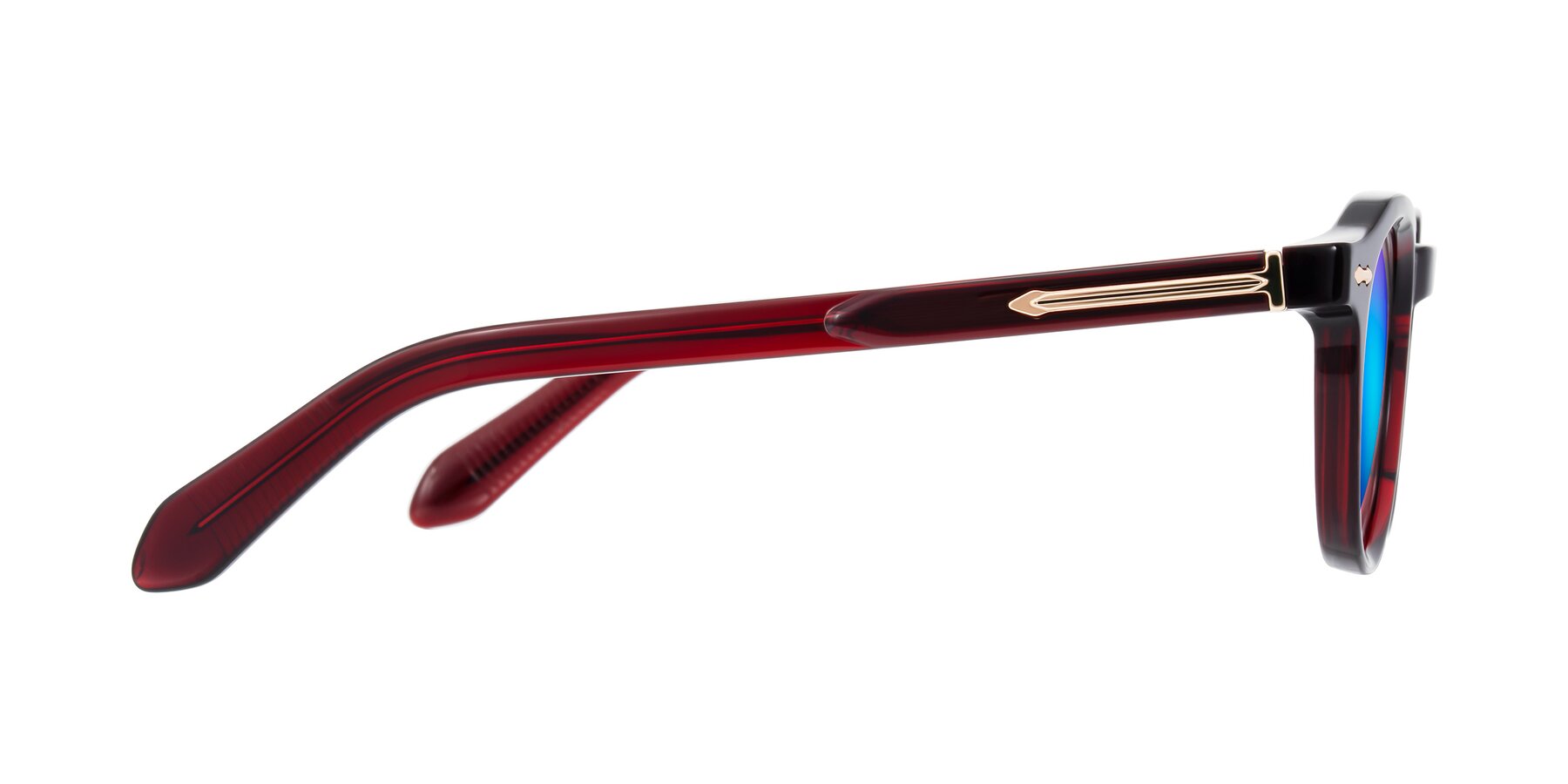 Side of Lachard in Dark Cherry with Blue Mirrored Lenses