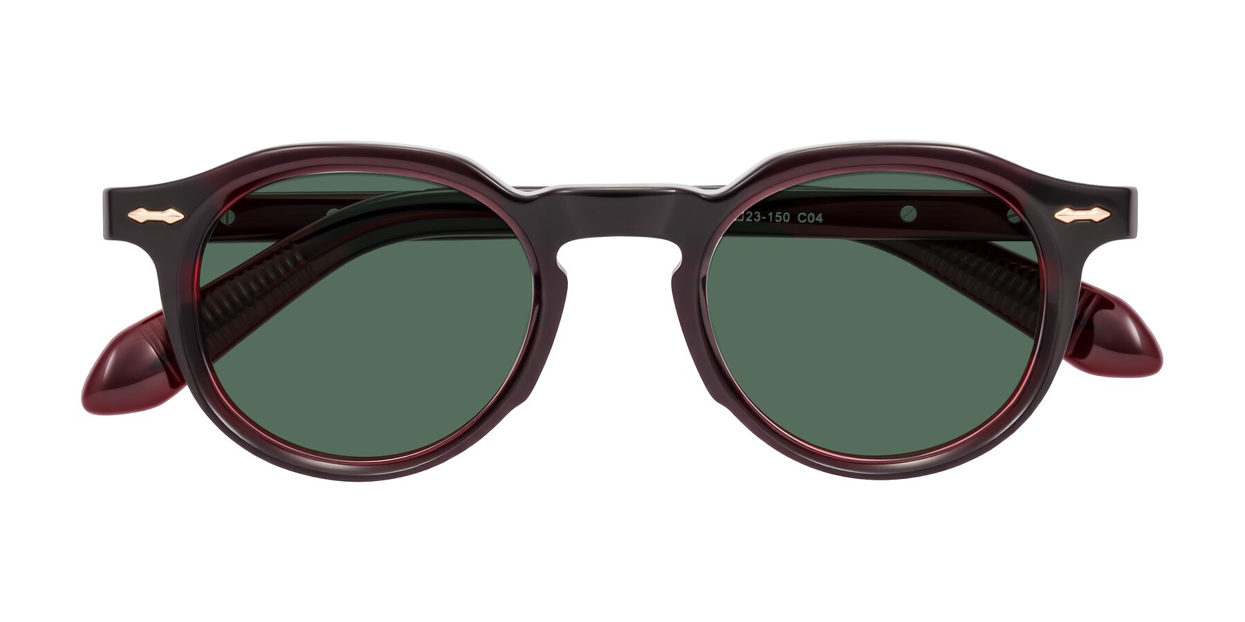 Folded Front of Lachard in Dark Cherry with Green Polarized Lenses