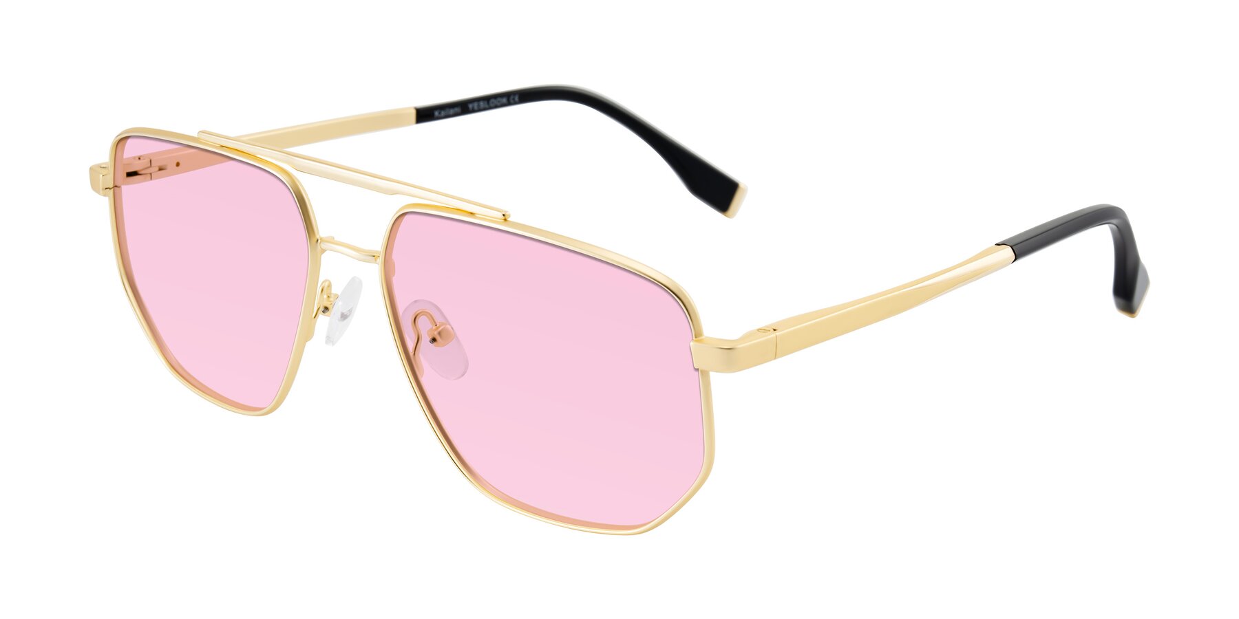 Angle of Kailani in Gold/Matte Gold with Light Pink Tinted Lenses