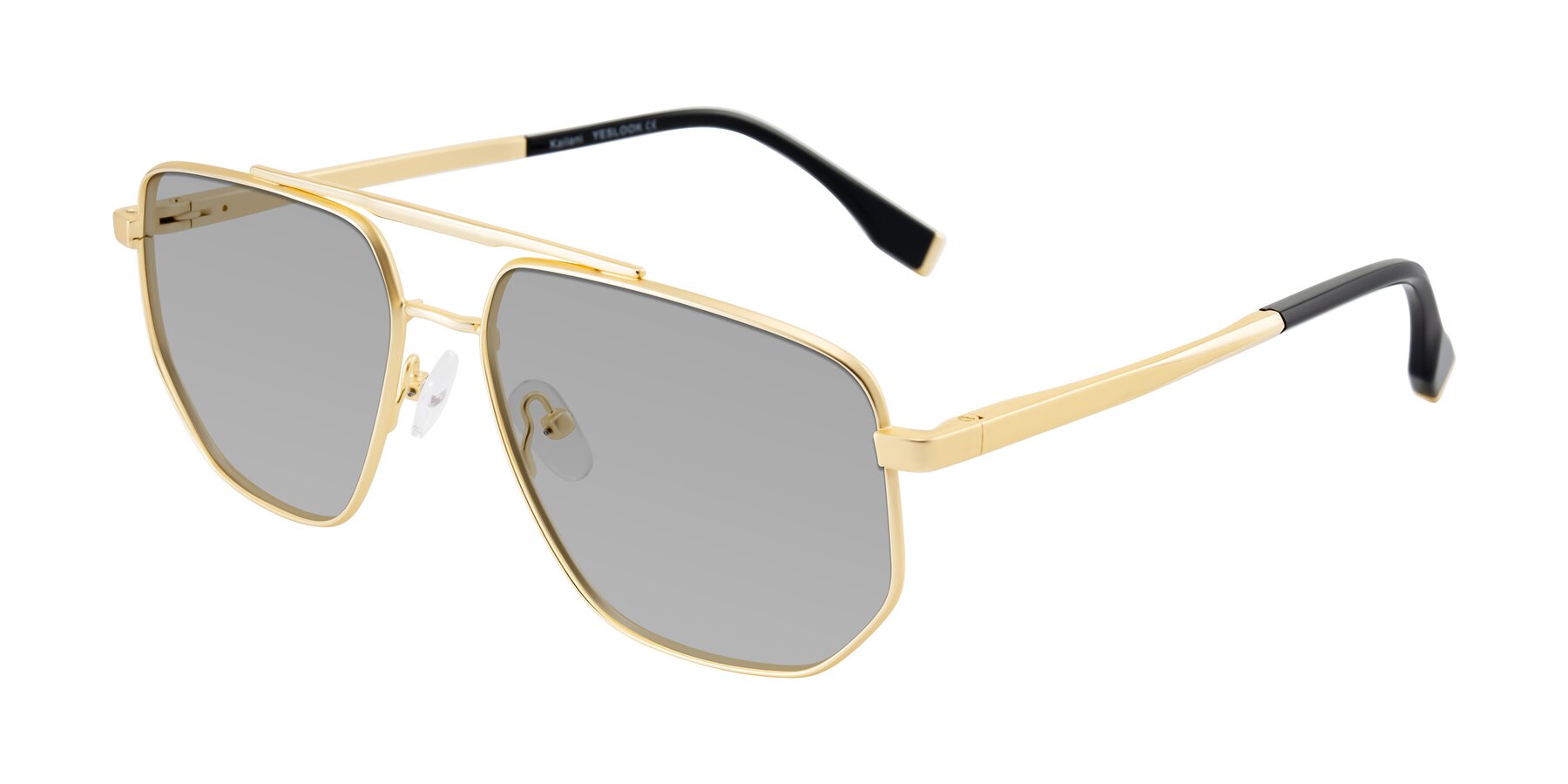 Angle of Kailani in Gold/Matte Gold with Light Gray Tinted Lenses