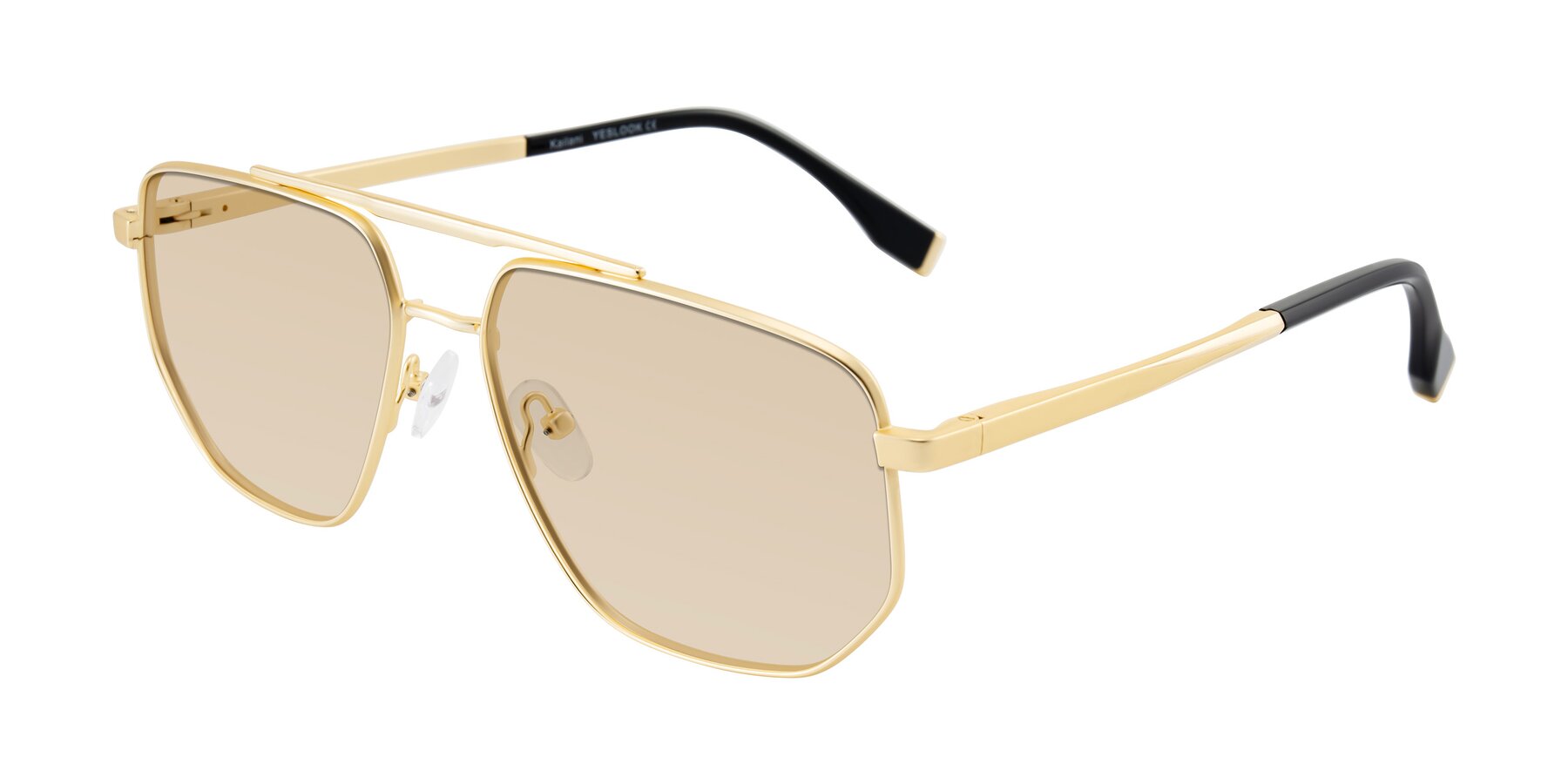 Angle of Kailani in Gold/Matte Gold with Light Brown Tinted Lenses
