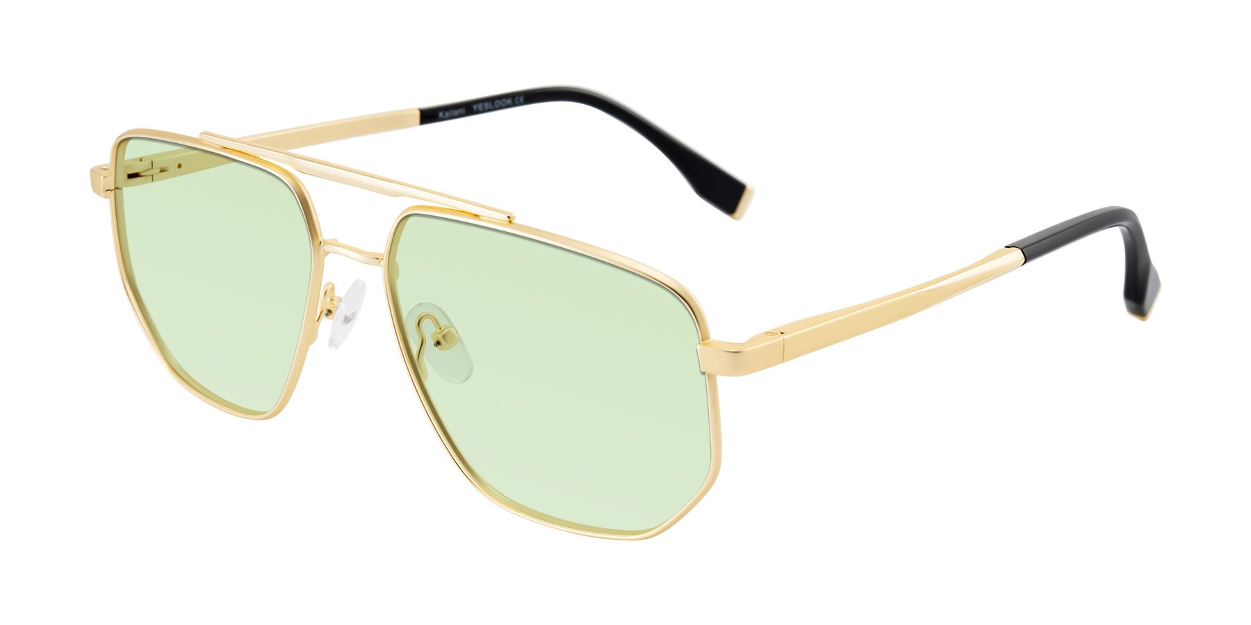 Angle of Kailani in Gold/Matte Gold with Light Green Tinted Lenses