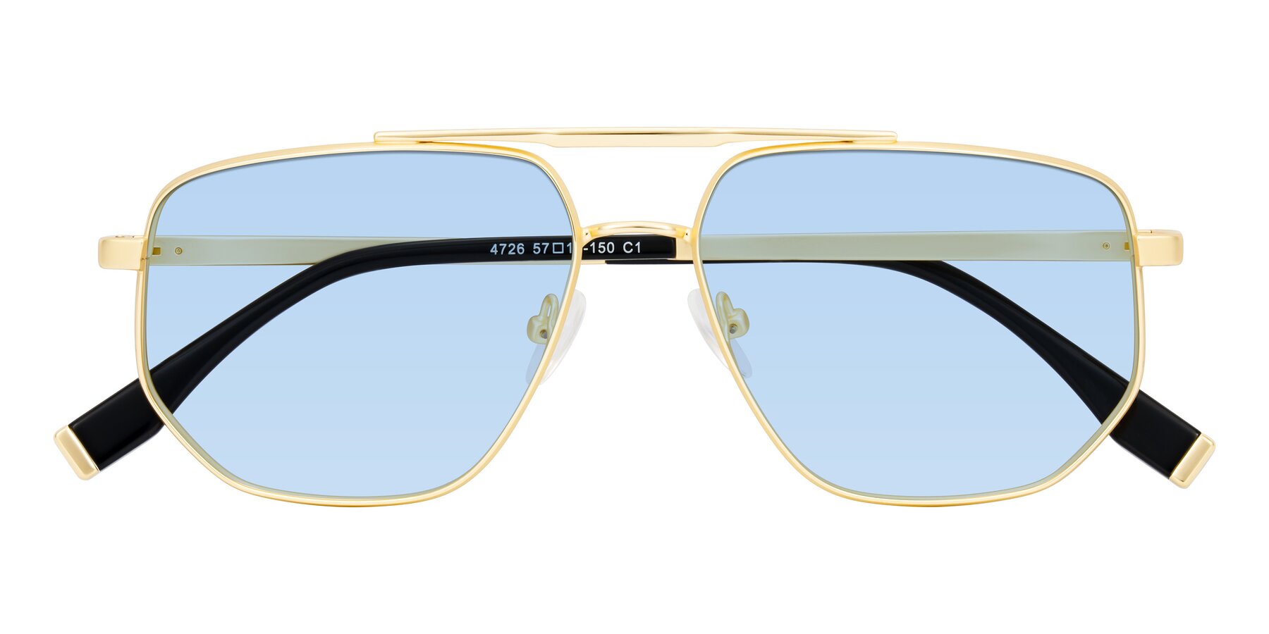 Folded Front of Kailani in Gold/Matte Gold with Light Blue Tinted Lenses