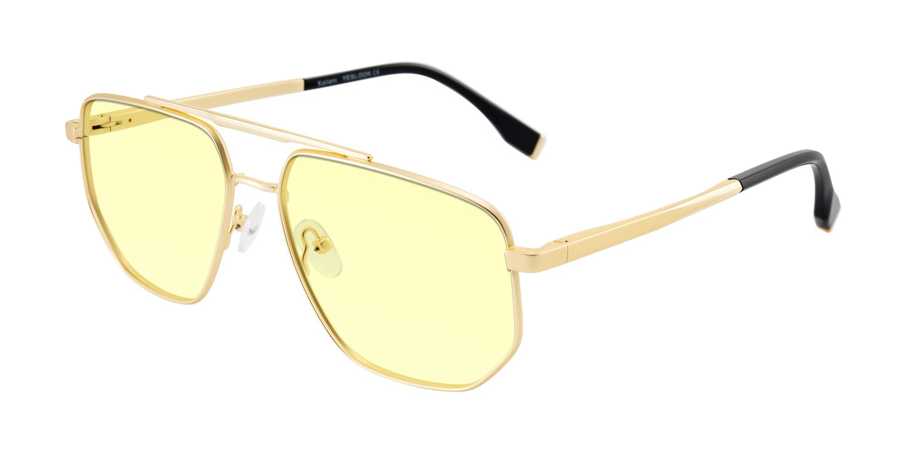 Angle of Kailani in Gold/Matte Gold with Light Yellow Tinted Lenses