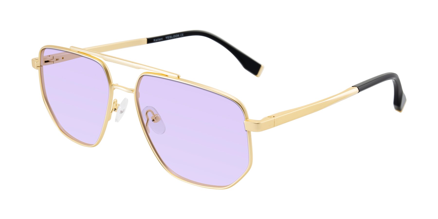 Angle of Kailani in Gold/Matte Gold with Light Purple Tinted Lenses