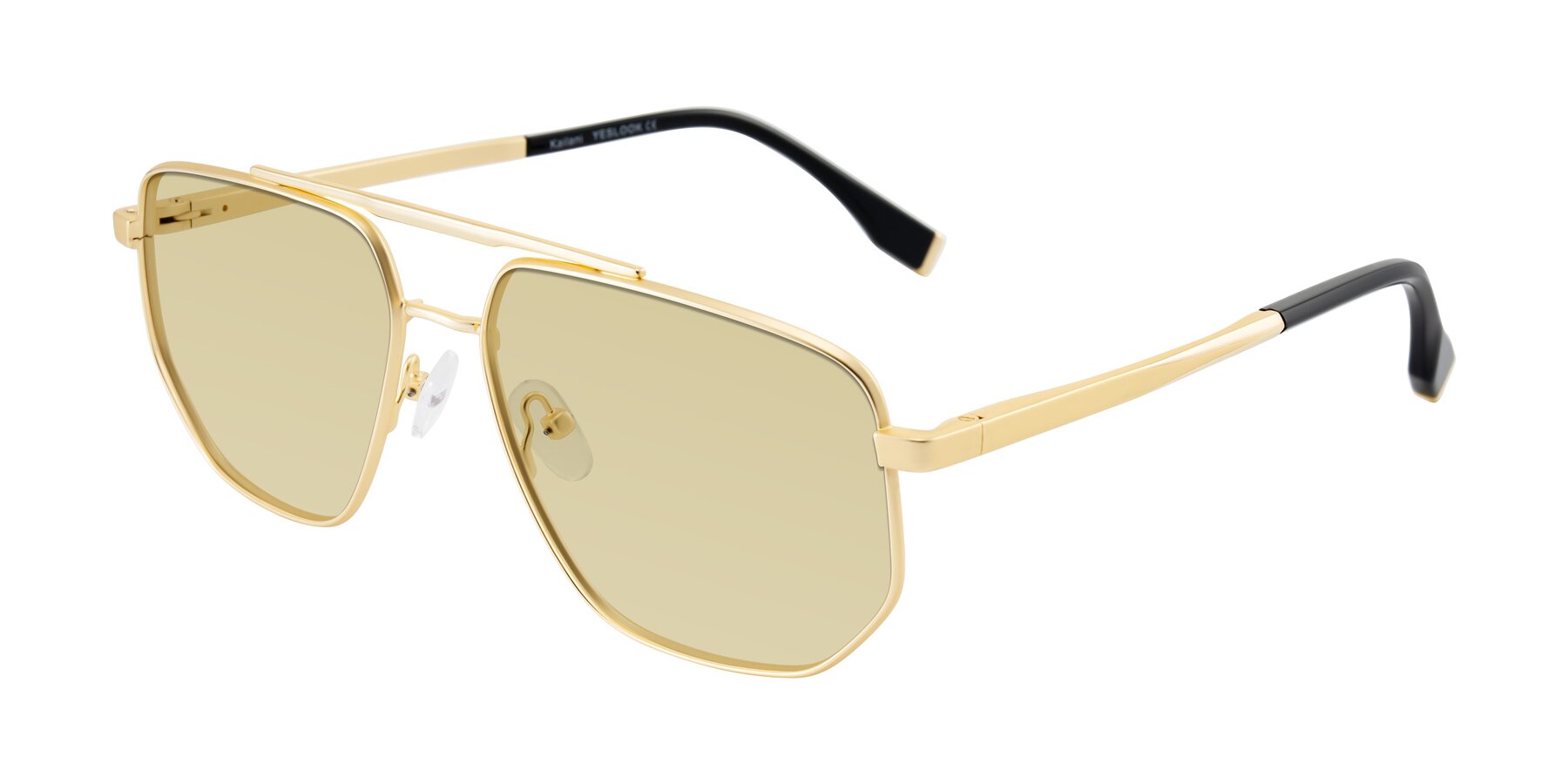 Angle of Kailani in Gold/Matte Gold with Light Champagne Tinted Lenses