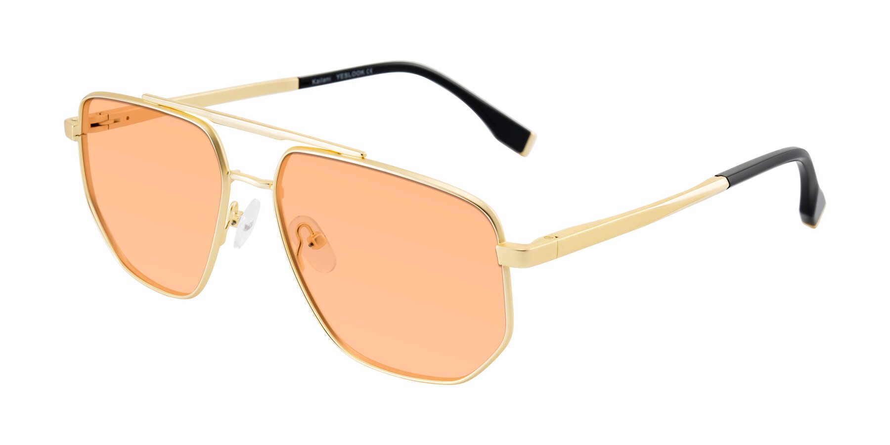 Angle of Kailani in Gold/Matte Gold with Light Orange Tinted Lenses