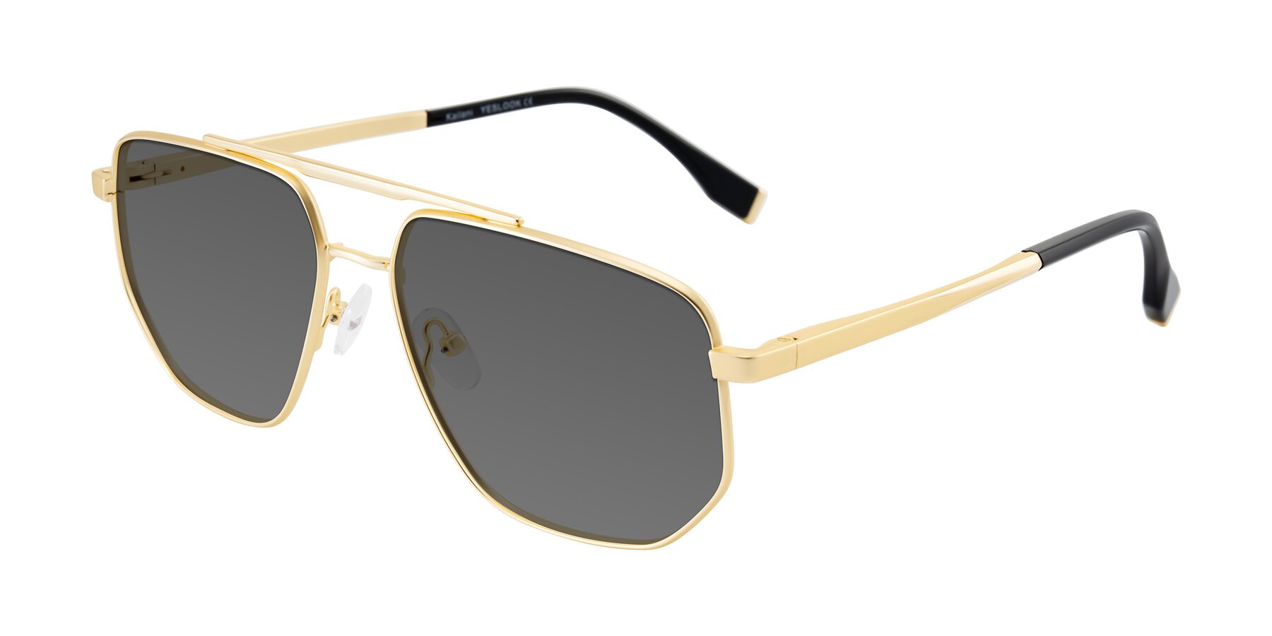 Angle of Kailani in Gold/Matte Gold with Medium Gray Tinted Lenses