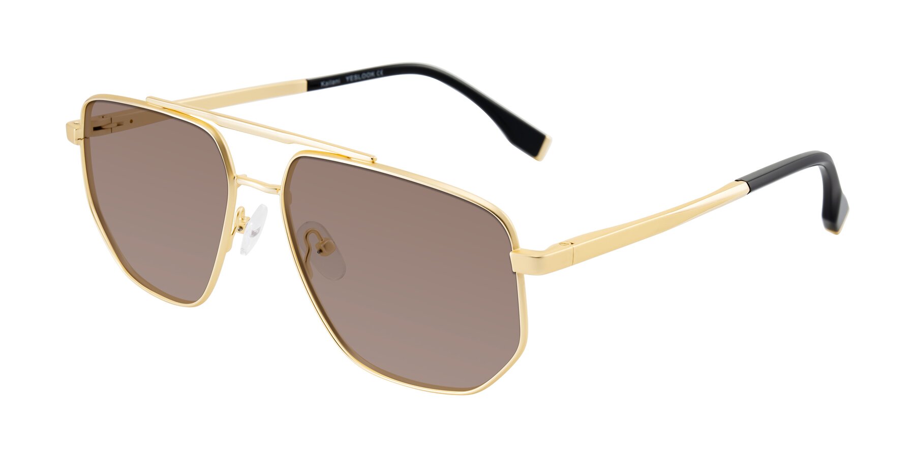 Angle of Kailani in Gold/Matte Gold with Medium Brown Tinted Lenses