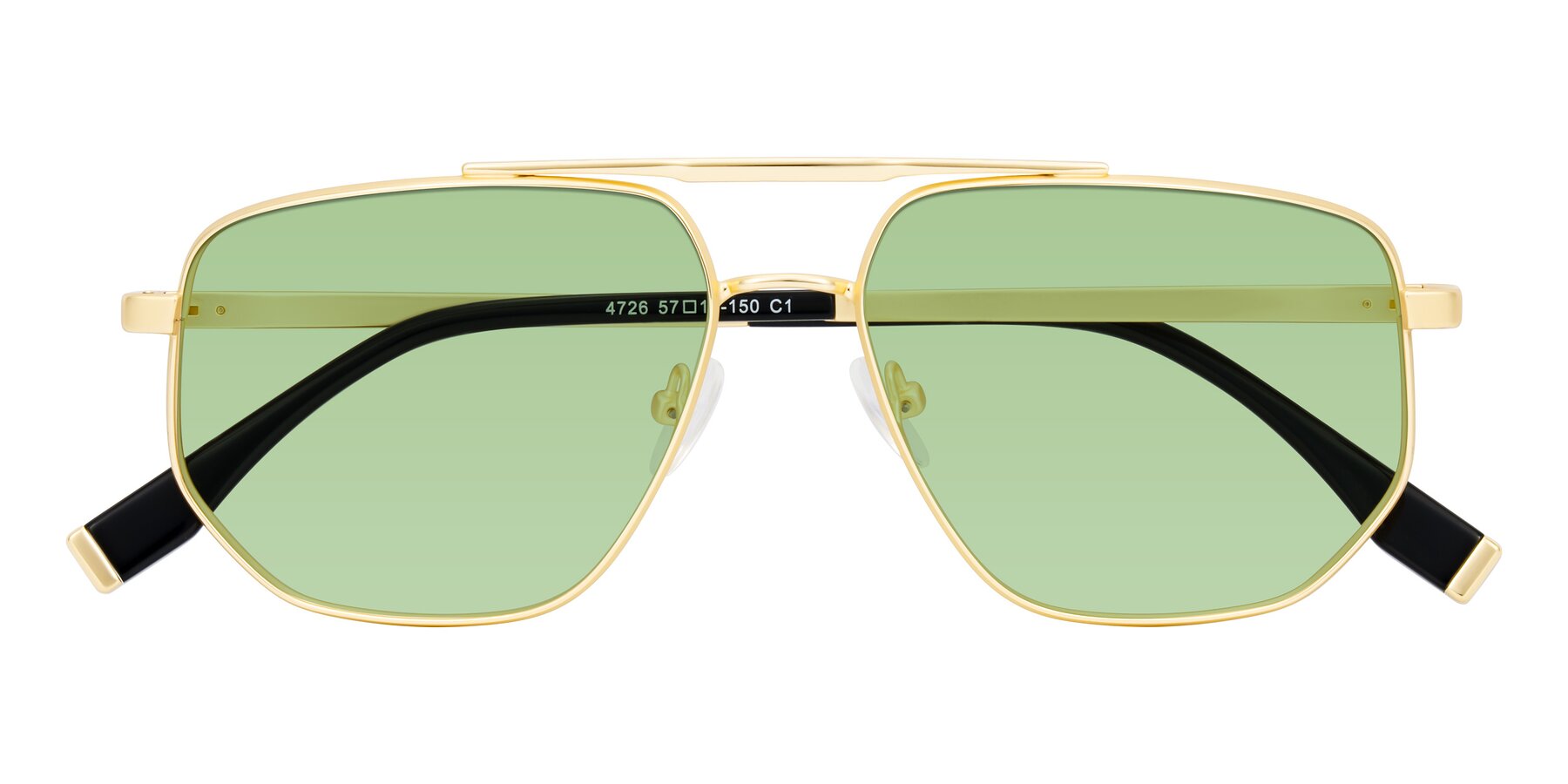 Folded Front of Kailani in Gold/Matte Gold with Medium Green Tinted Lenses