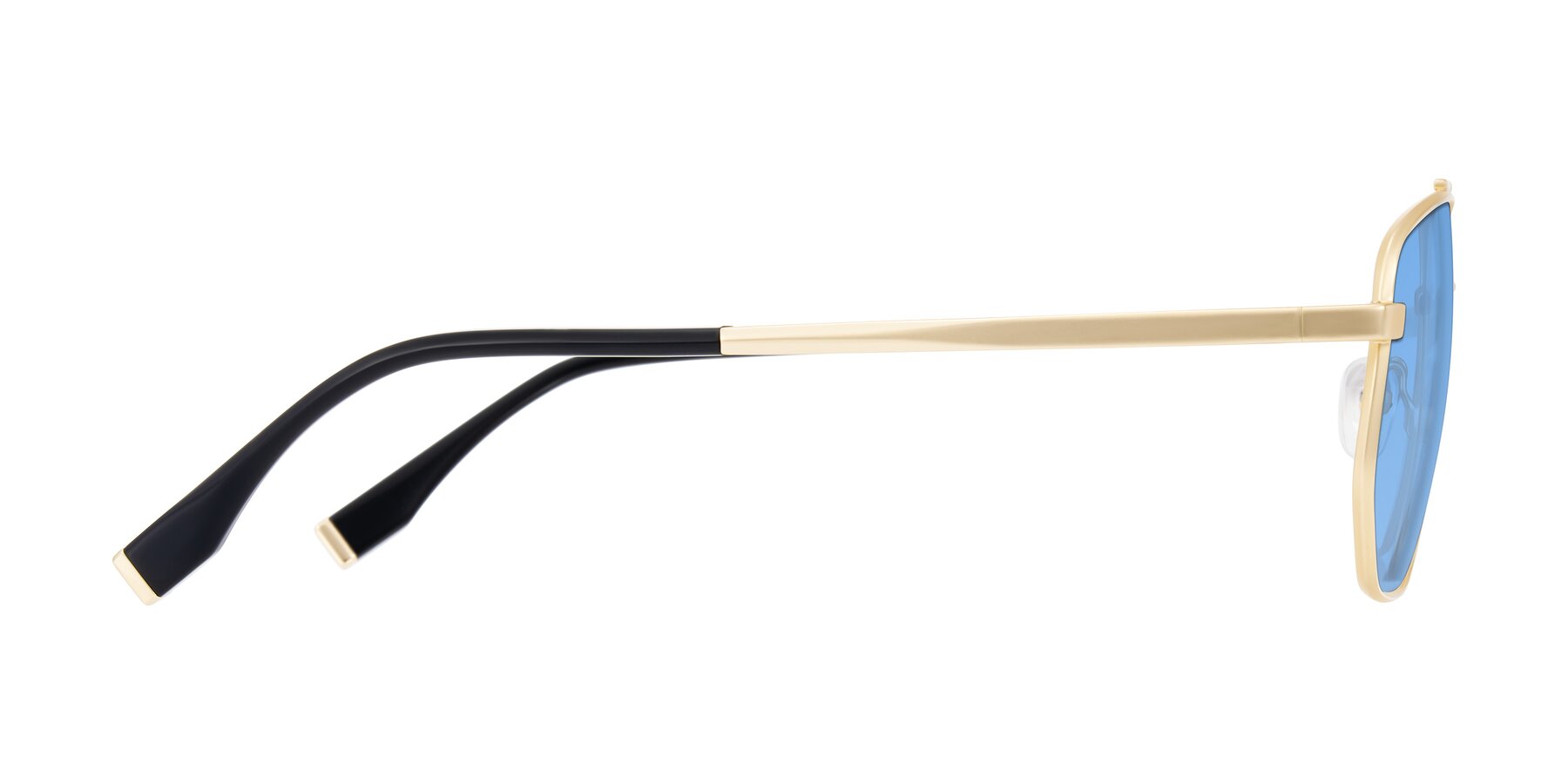 Side of Kailani in Gold/Matte Gold with Medium Blue Tinted Lenses