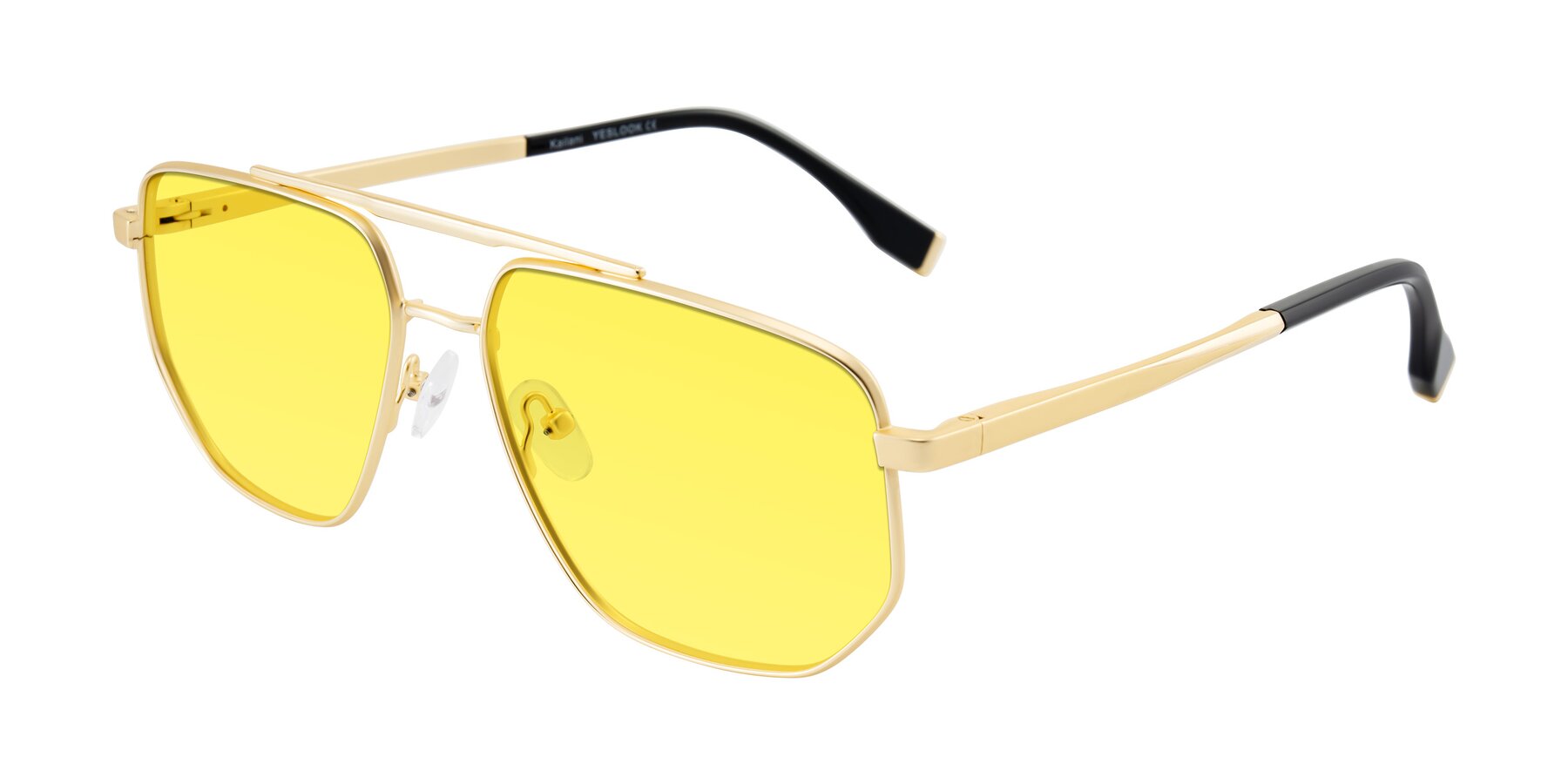 Angle of Kailani in Gold/Matte Gold with Medium Yellow Tinted Lenses