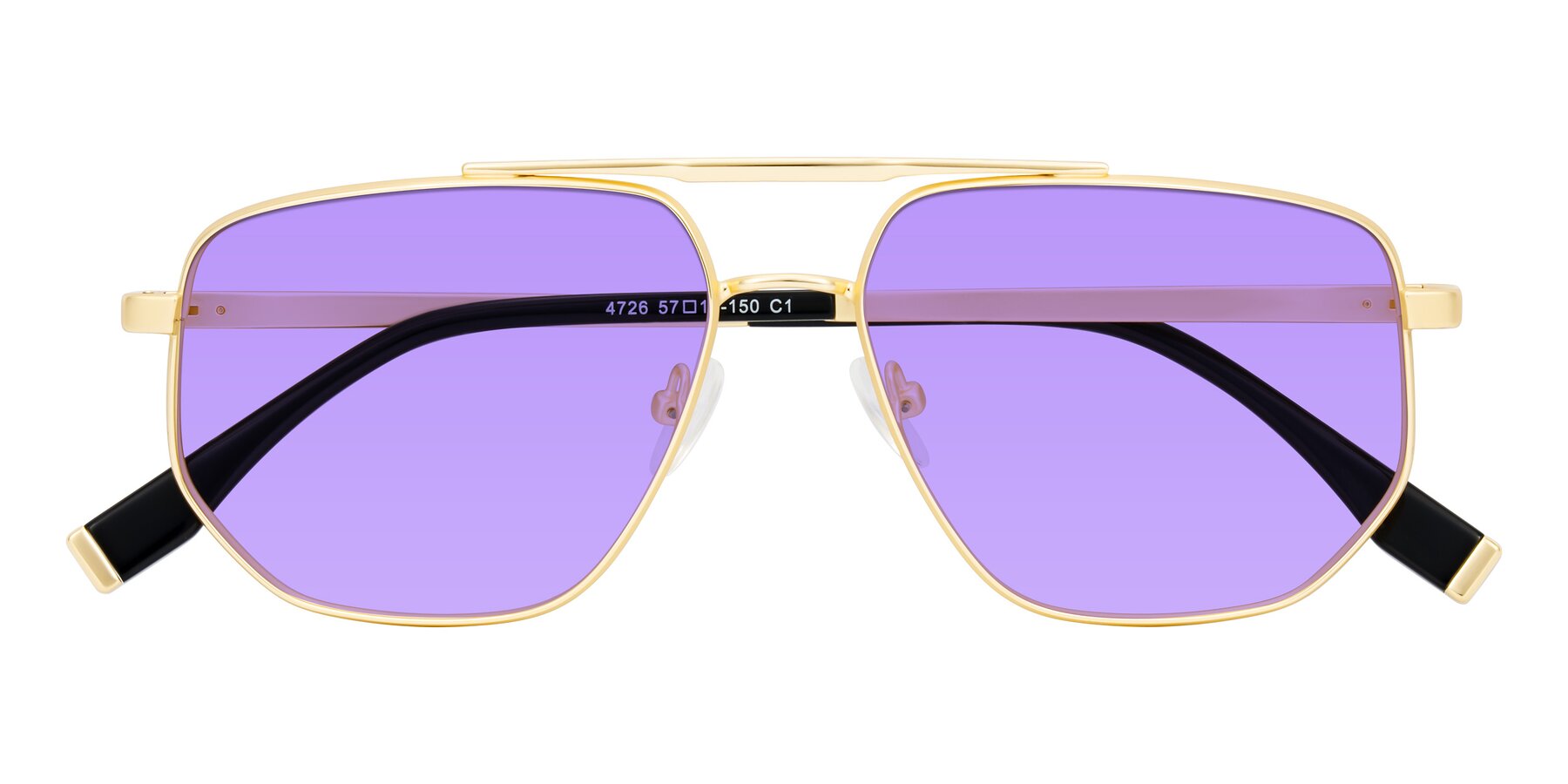 Folded Front of Kailani in Gold/Matte Gold with Medium Purple Tinted Lenses
