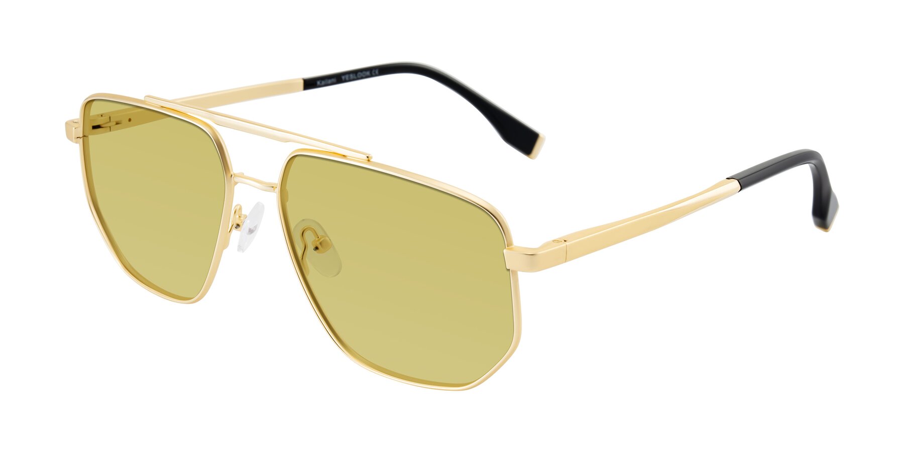 Angle of Kailani in Gold/Matte Gold with Medium Champagne Tinted Lenses