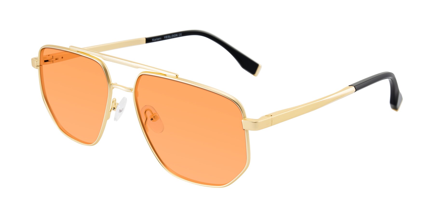 Angle of Kailani in Gold/Matte Gold with Medium Orange Tinted Lenses