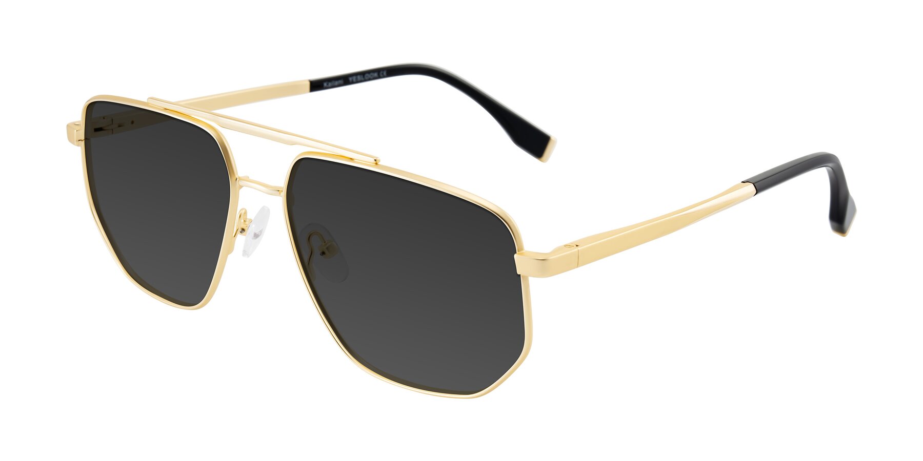 Angle of Kailani in Gold/Matte Gold with Gray Tinted Lenses