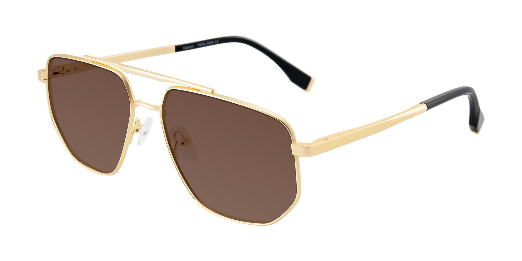 Angle of Kailani in Gold/Matte Gold with Brown Tinted Lenses