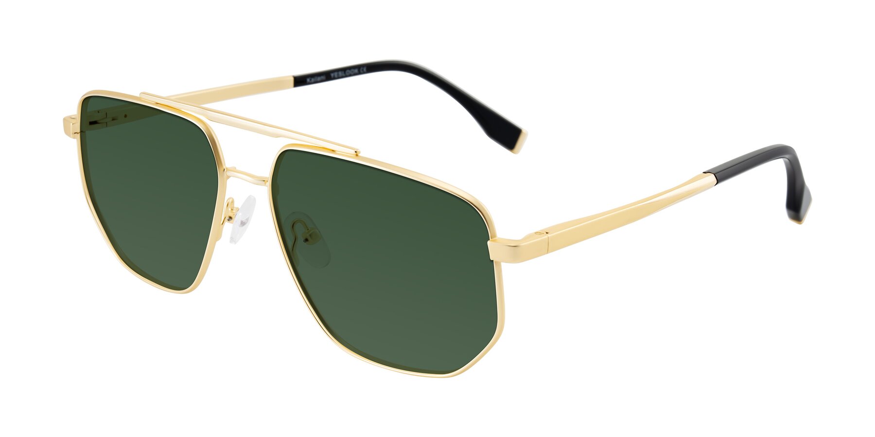 Angle of Kailani in Gold/Matte Gold with Green Tinted Lenses
