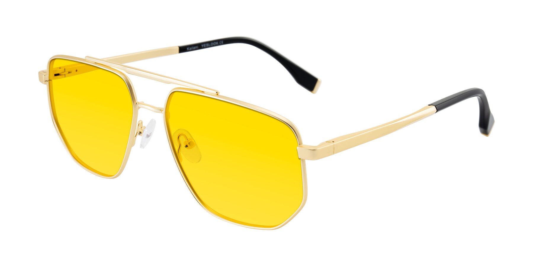 Angle of Kailani in Gold/Matte Gold with Yellow Tinted Lenses
