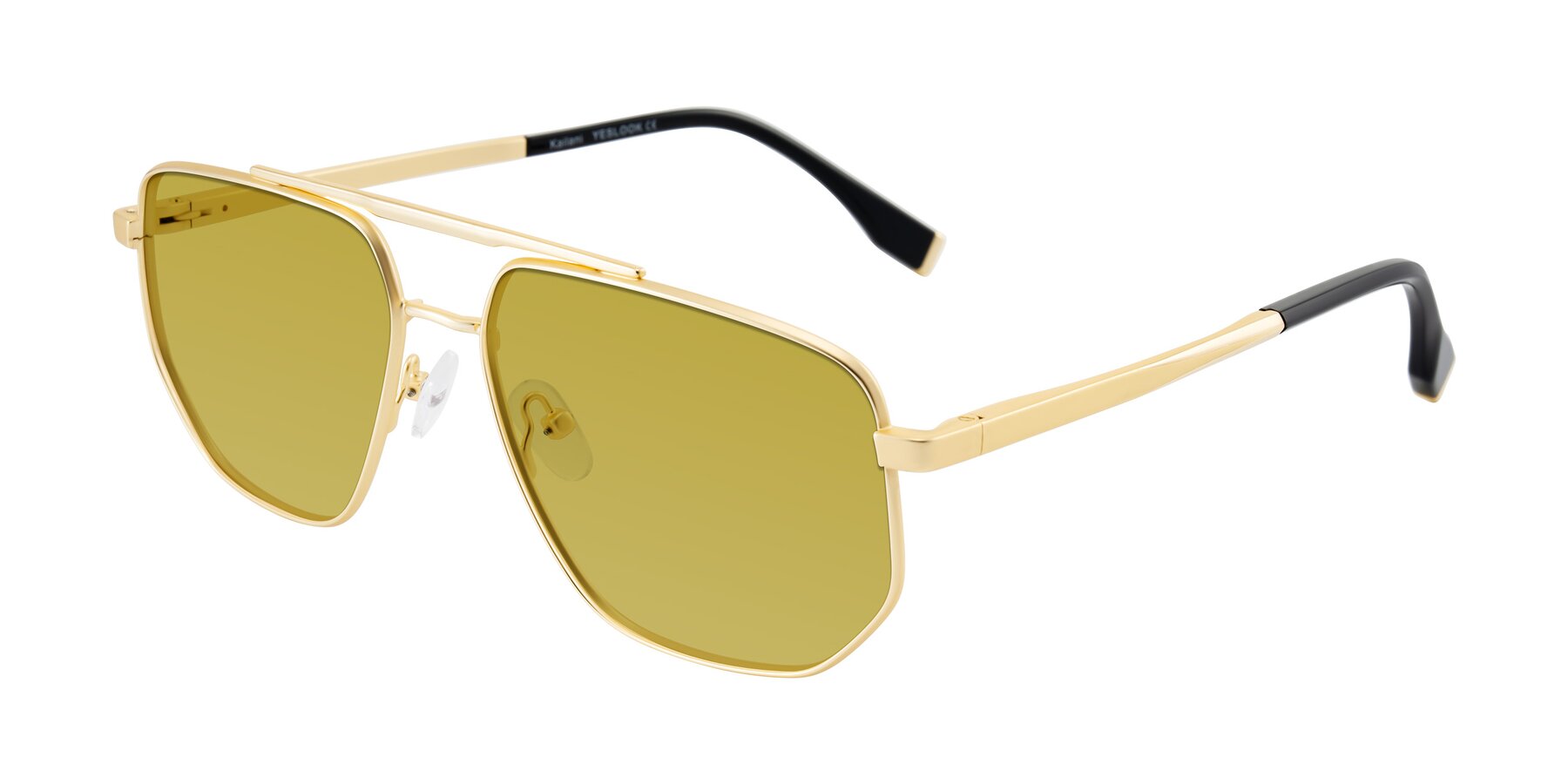 Angle of Kailani in Gold/Matte Gold with Champagne Tinted Lenses