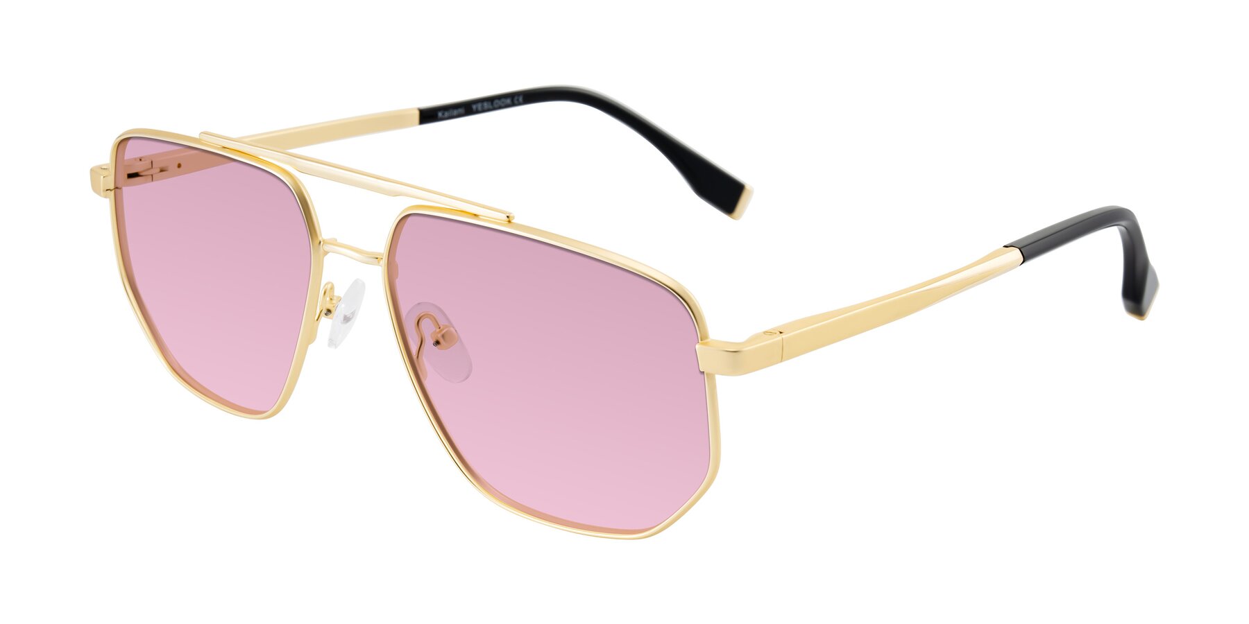 Angle of Kailani in Gold/Matte Gold with Light Wine Tinted Lenses
