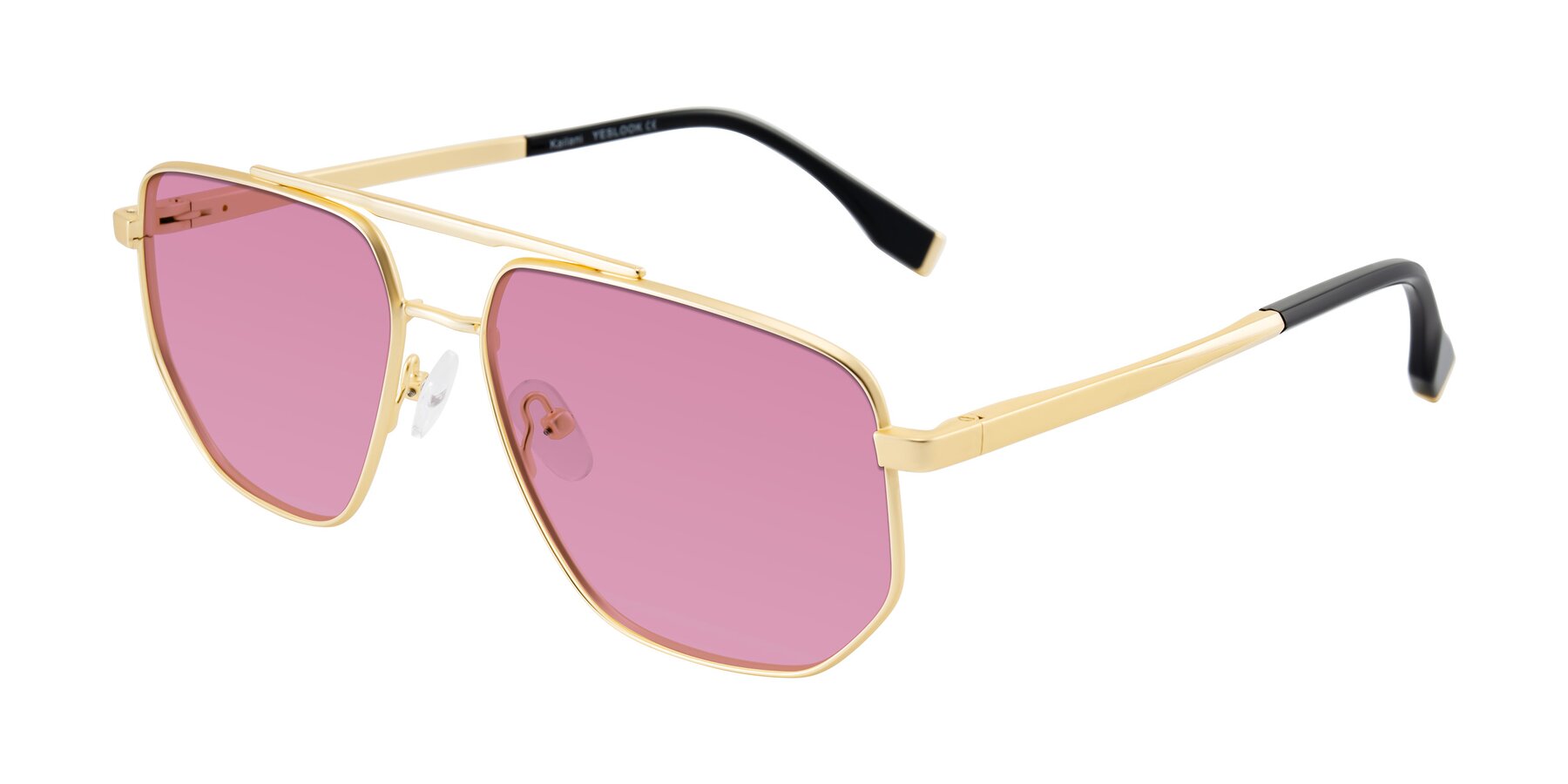 Angle of Kailani in Gold/Matte Gold with Medium Wine Tinted Lenses