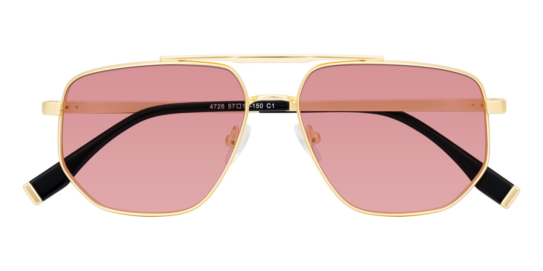 Folded Front of Kailani in Gold/Matte Gold with Medium Garnet Tinted Lenses