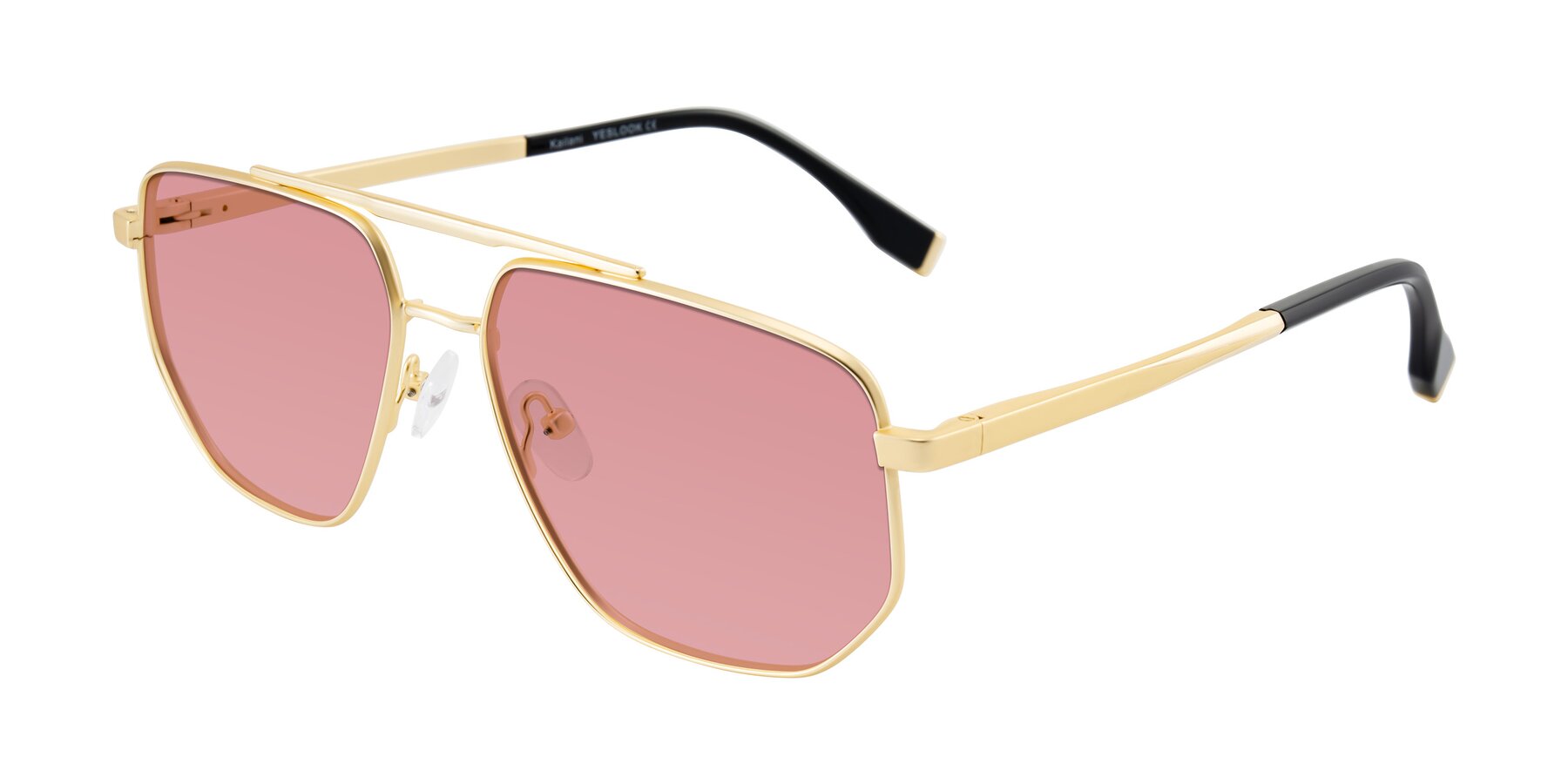 Angle of Kailani in Gold/Matte Gold with Medium Garnet Tinted Lenses