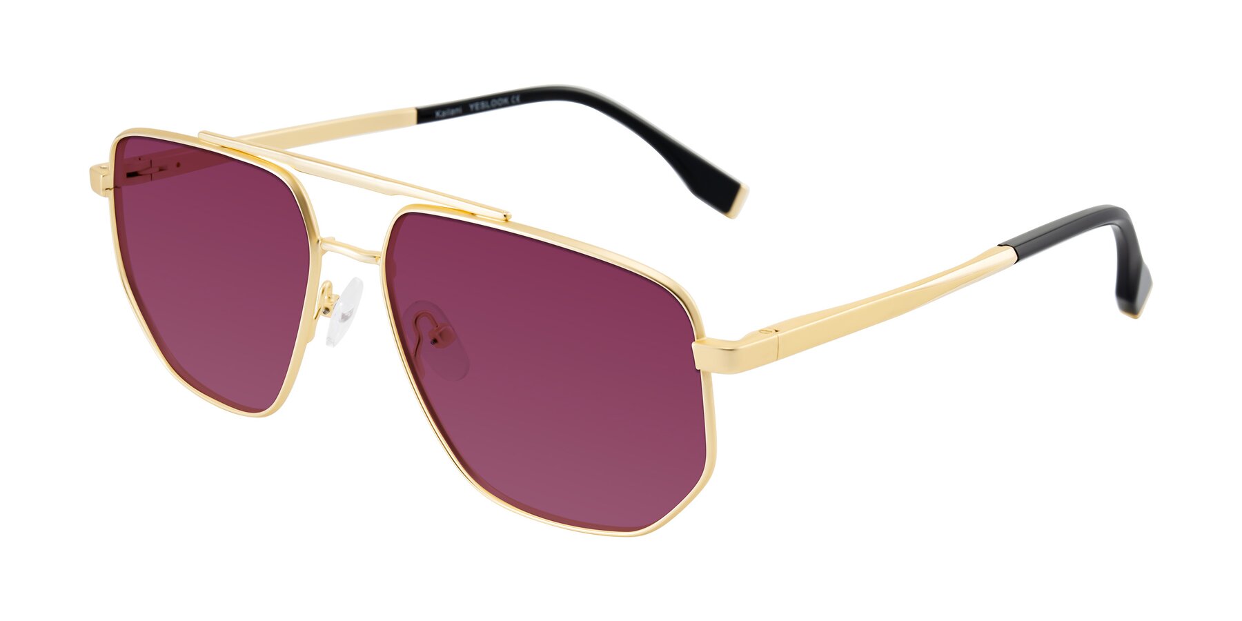 Angle of Kailani in Gold/Matte Gold with Wine Tinted Lenses