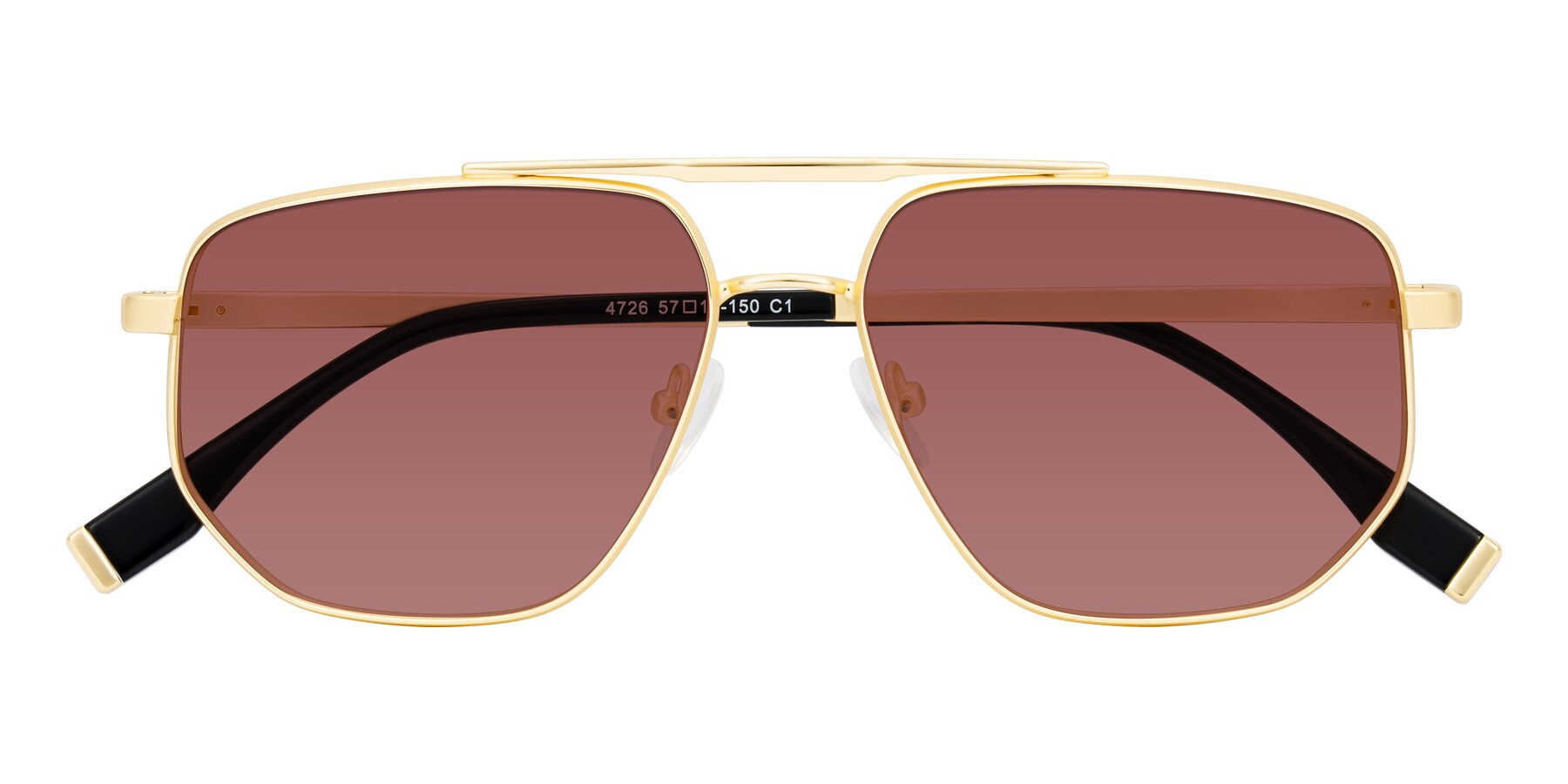 Folded Front of Kailani in Gold/Matte Gold with Garnet Tinted Lenses
