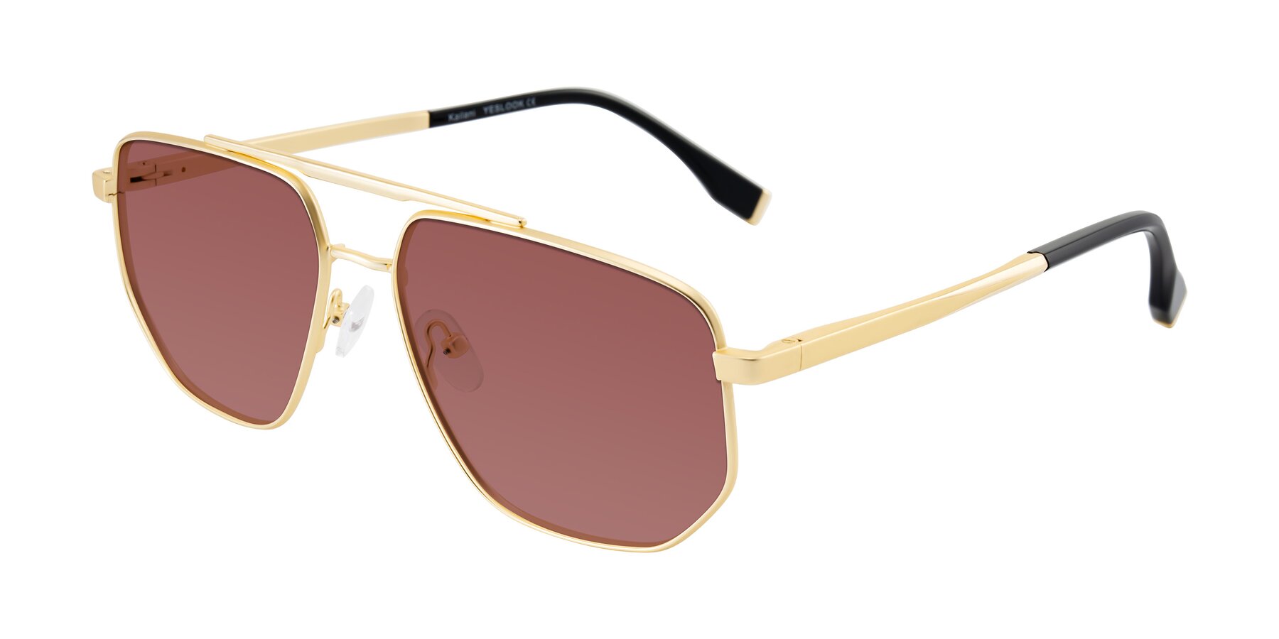 Angle of Kailani in Gold/Matte Gold with Garnet Tinted Lenses