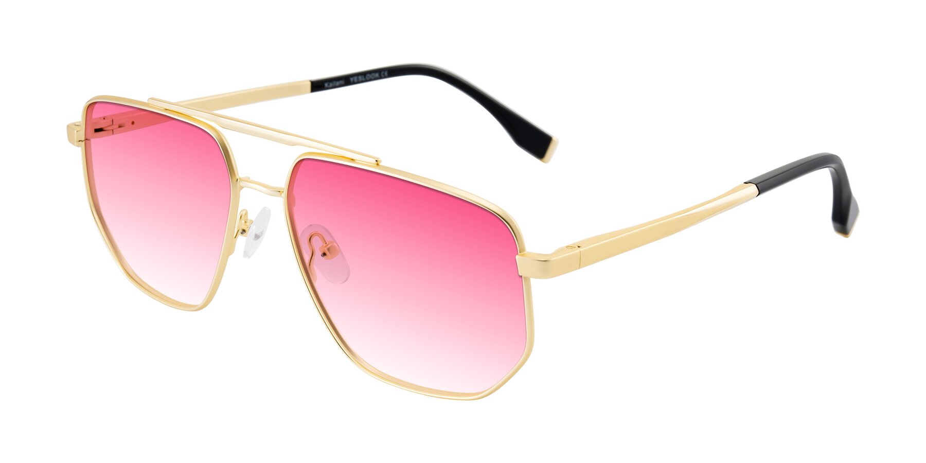 Angle of Kailani in Gold/Matte Gold with Pink Gradient Lenses