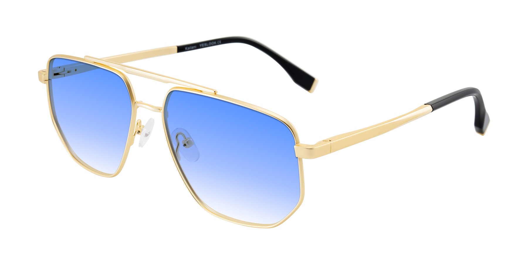 Angle of Kailani in Gold/Matte Gold with Blue Gradient Lenses