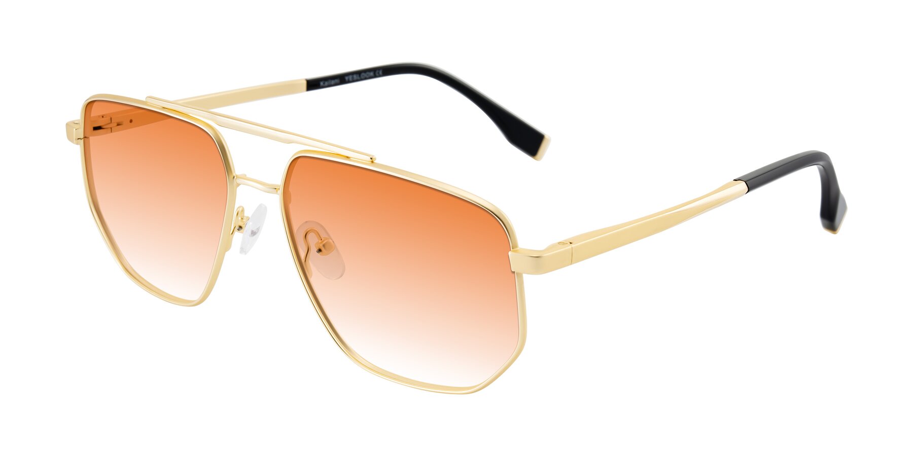 Angle of Kailani in Gold/Matte Gold with Orange Gradient Lenses