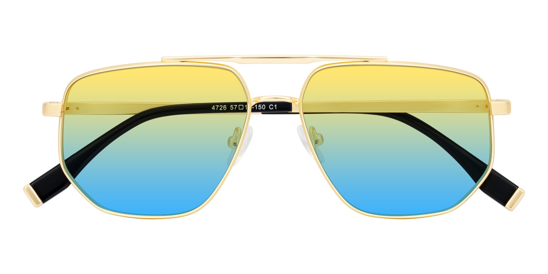 Folded Front of Kailani in Gold/Matte Gold with Yellow / Blue Gradient Lenses