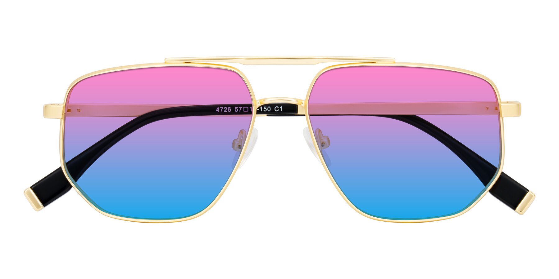 Folded Front of Kailani in Gold/Matte Gold with Pink / Blue Gradient Lenses