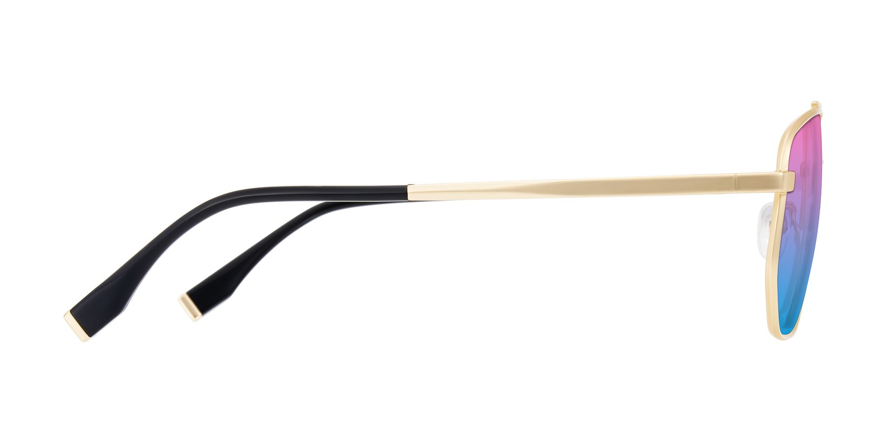 Side of Kailani in Gold/Matte Gold with Pink / Blue Gradient Lenses