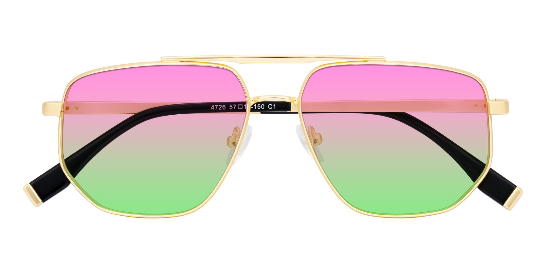 Folded Front of Kailani in Gold/Matte Gold with Pink / Green Gradient Lenses