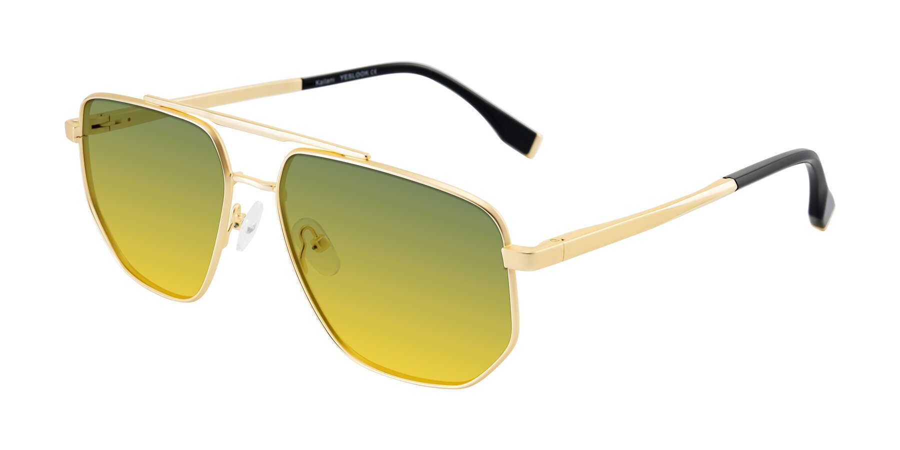 Angle of Kailani in Gold/Matte Gold with Green / Yellow Gradient Lenses