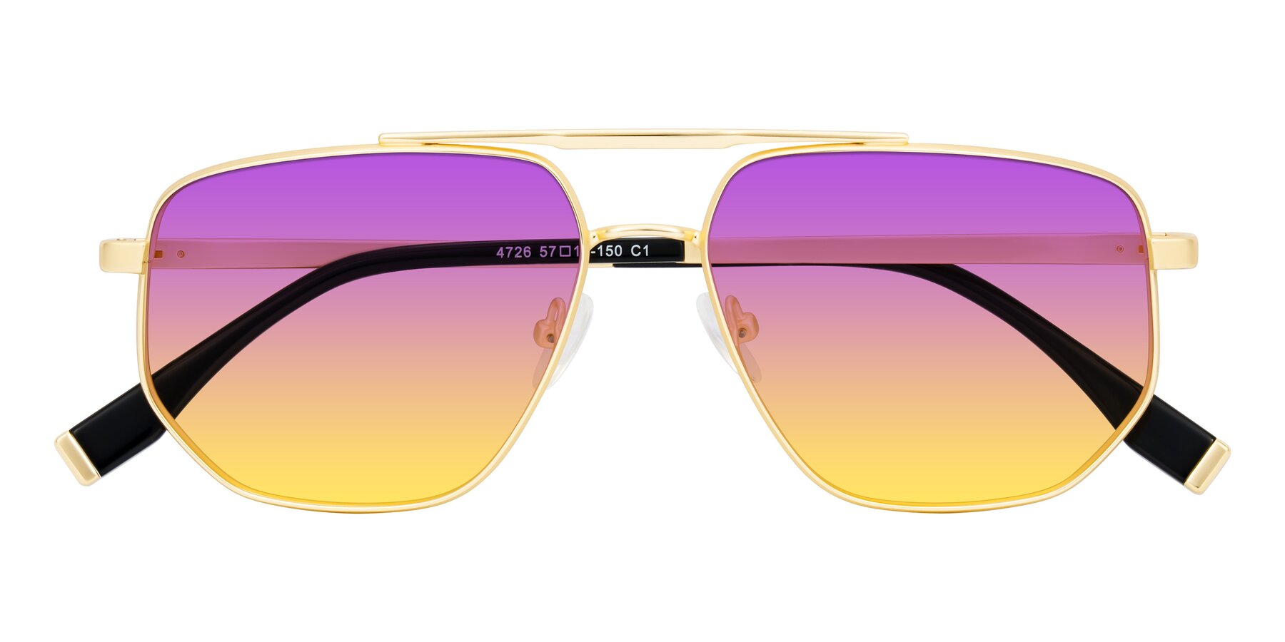 Folded Front of Kailani in Gold/Matte Gold with Purple / Yellow Gradient Lenses