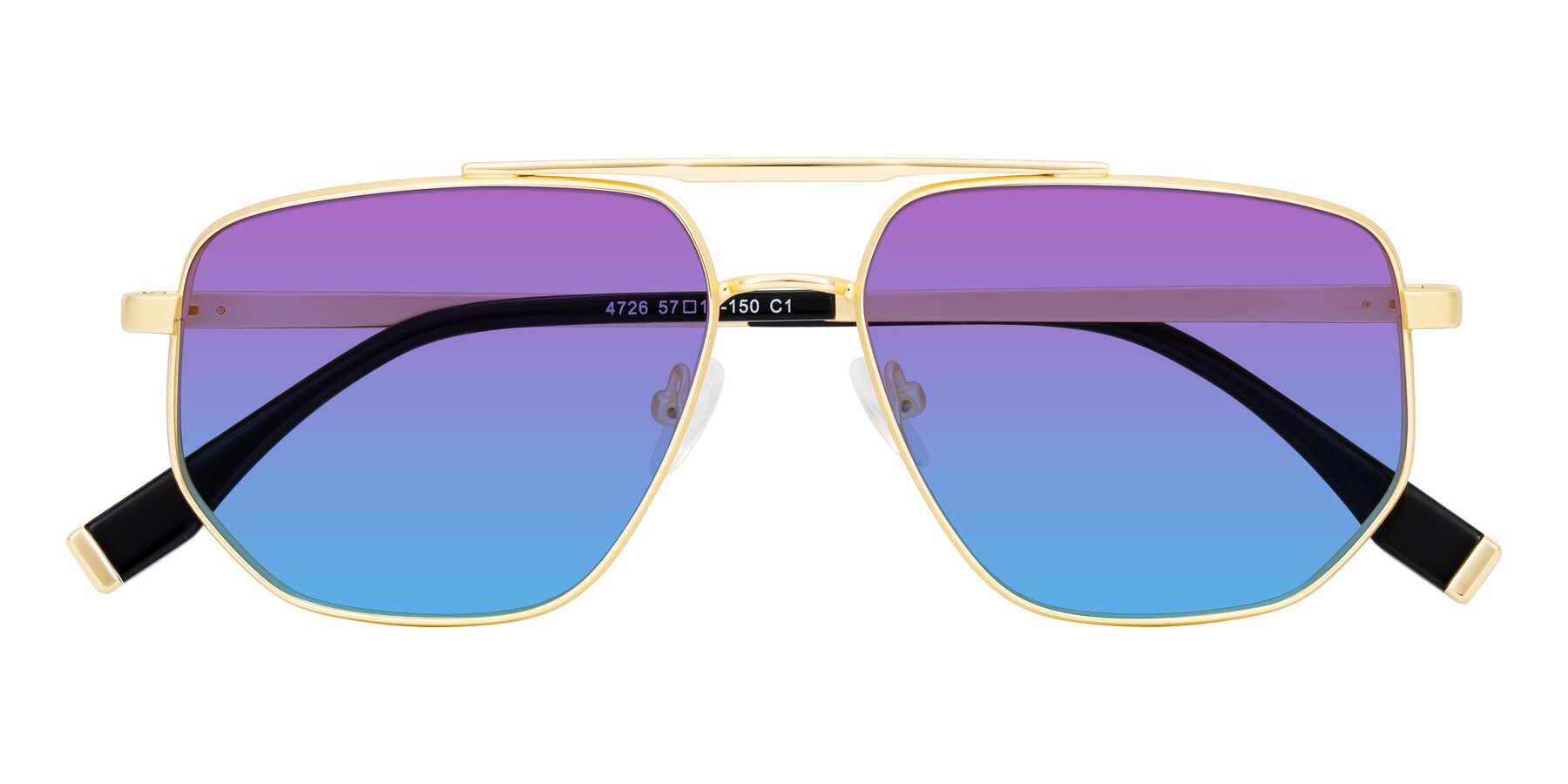 Folded Front of Kailani in Gold/Matte Gold with Purple / Blue Gradient Lenses