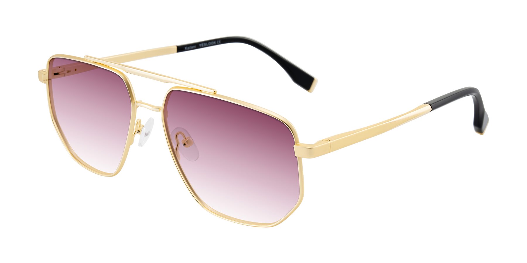 Angle of Kailani in Gold/Matte Gold with Wine Gradient Lenses