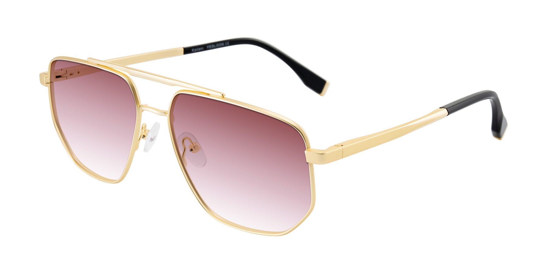 Angle of Kailani in Gold/Matte Gold with Garnet Gradient Lenses