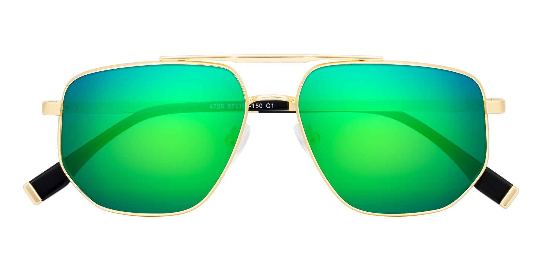 Folded Front of Kailani in Gold/Matte Gold with Green Mirrored Lenses