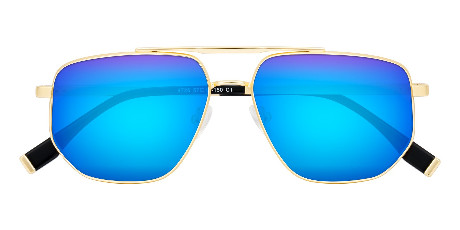 Folded Front of Kailani in Gold/Matte Gold with Blue Mirrored Lenses