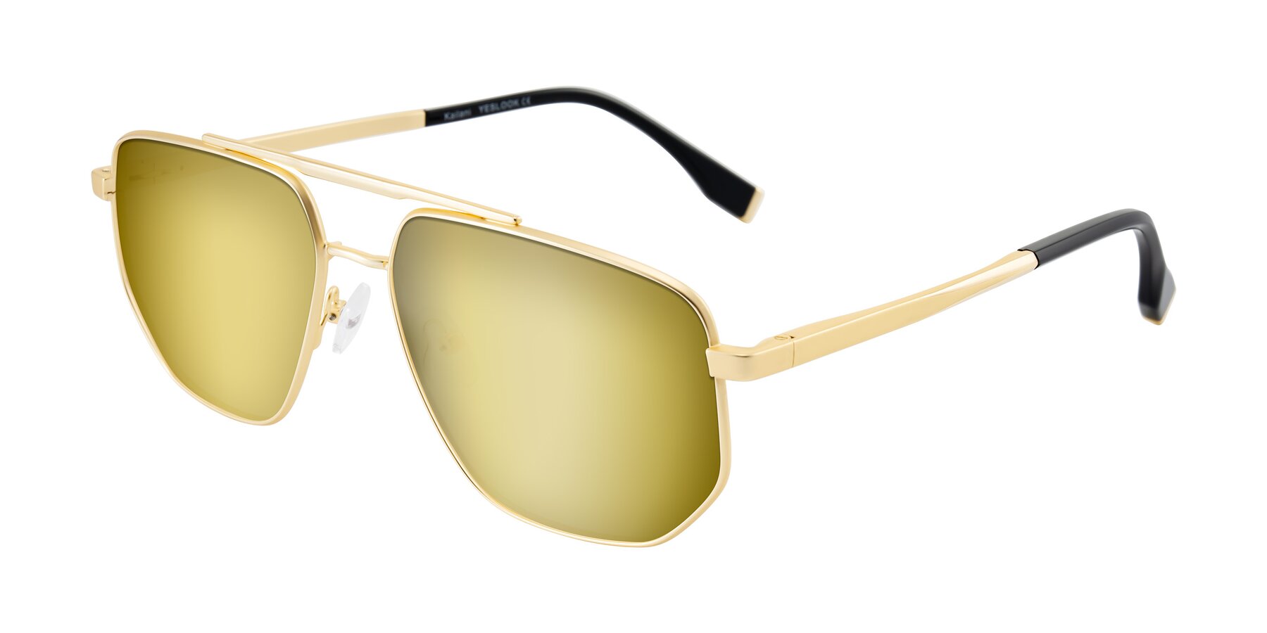 Angle of Kailani in Gold/Matte Gold with Gold Mirrored Lenses