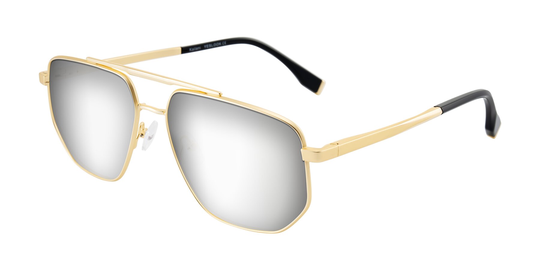 Angle of Kailani in Gold/Matte Gold with Silver Mirrored Lenses