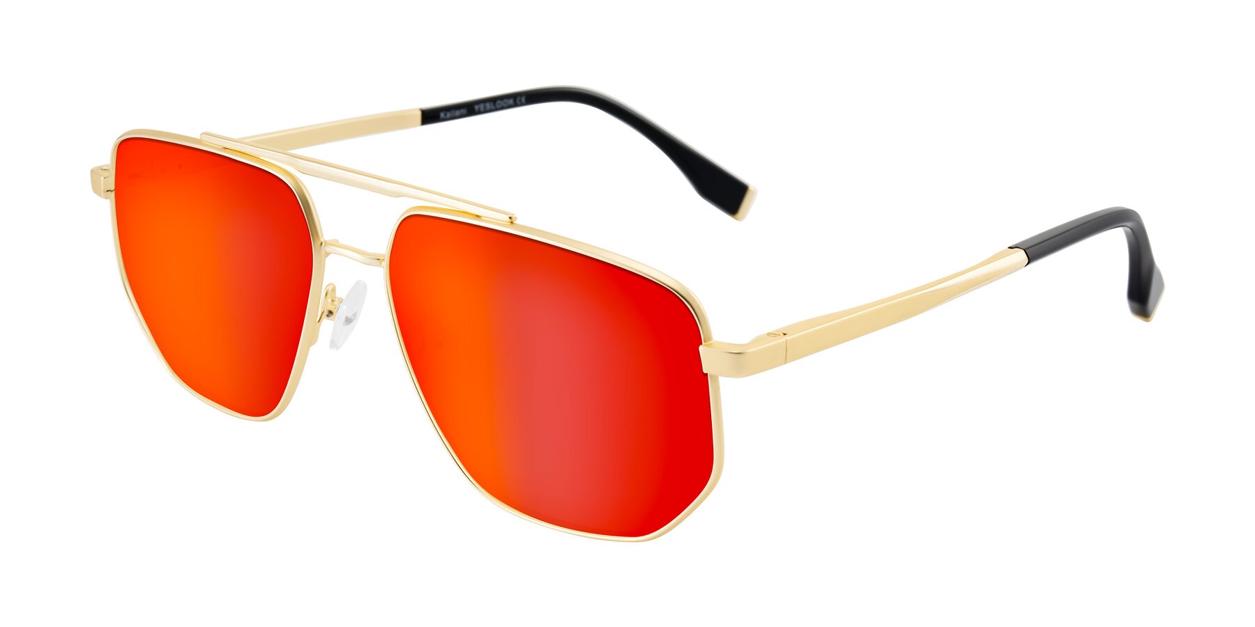 Angle of Kailani in Gold/Matte Gold with Red Gold Mirrored Lenses