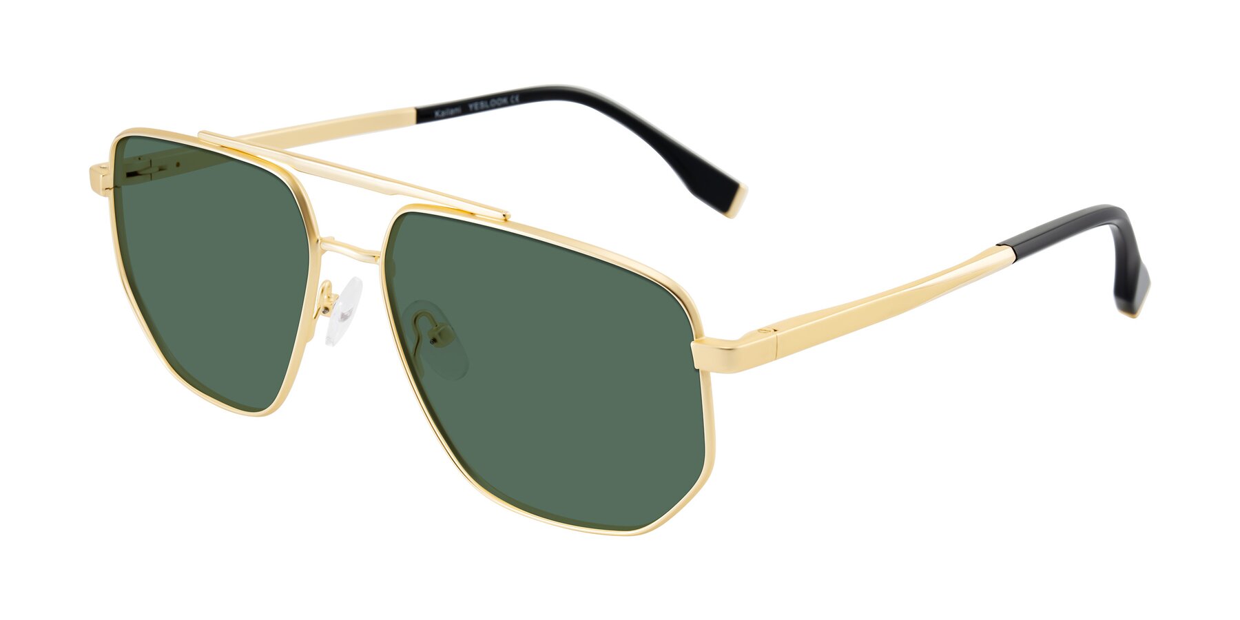 Angle of Kailani in Gold/Matte Gold with Green Polarized Lenses